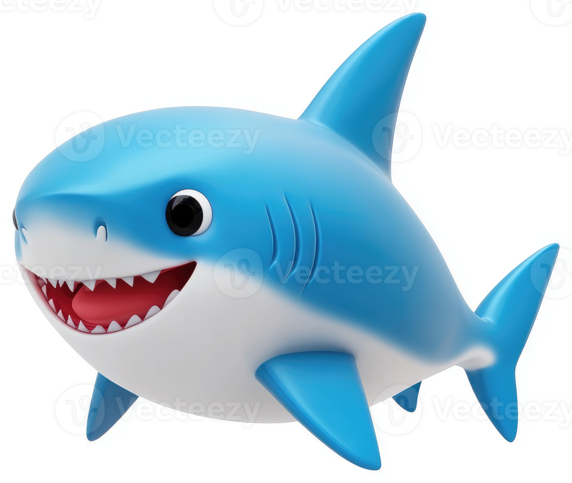 Smiling, cartoon shark, swimming in the ocean. png