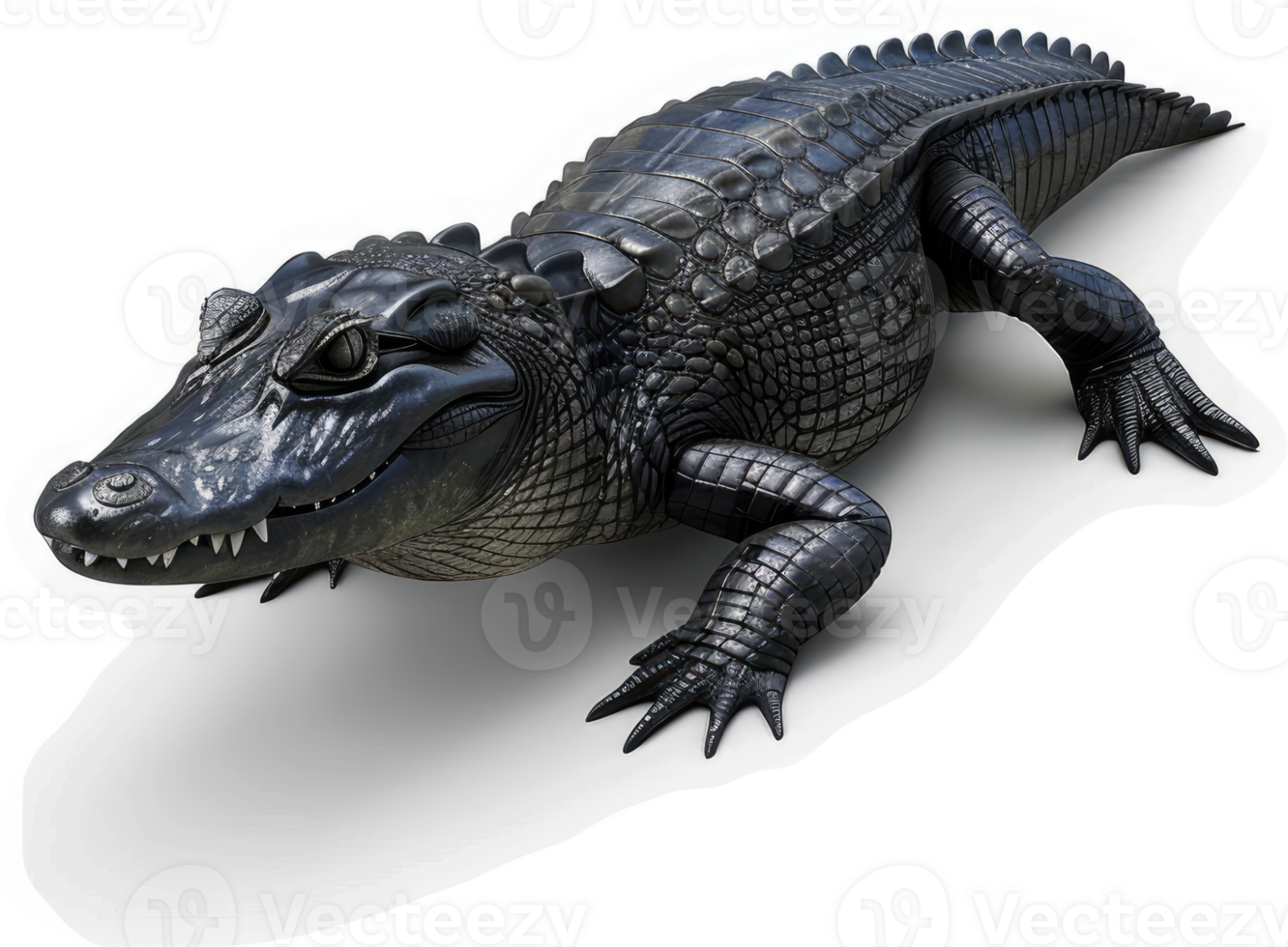 Dark alligator reptile in profile view. png