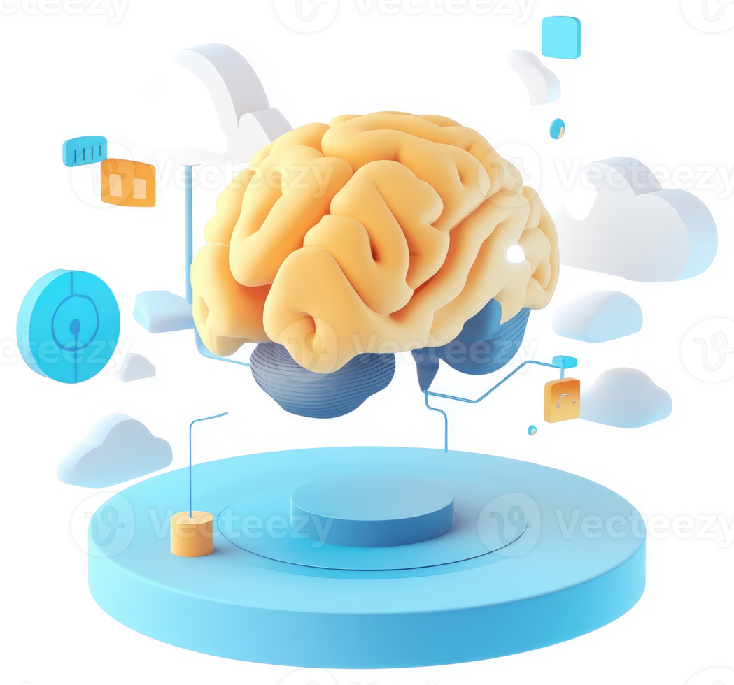 Conceptual illustration of a human brain connected to technology. png