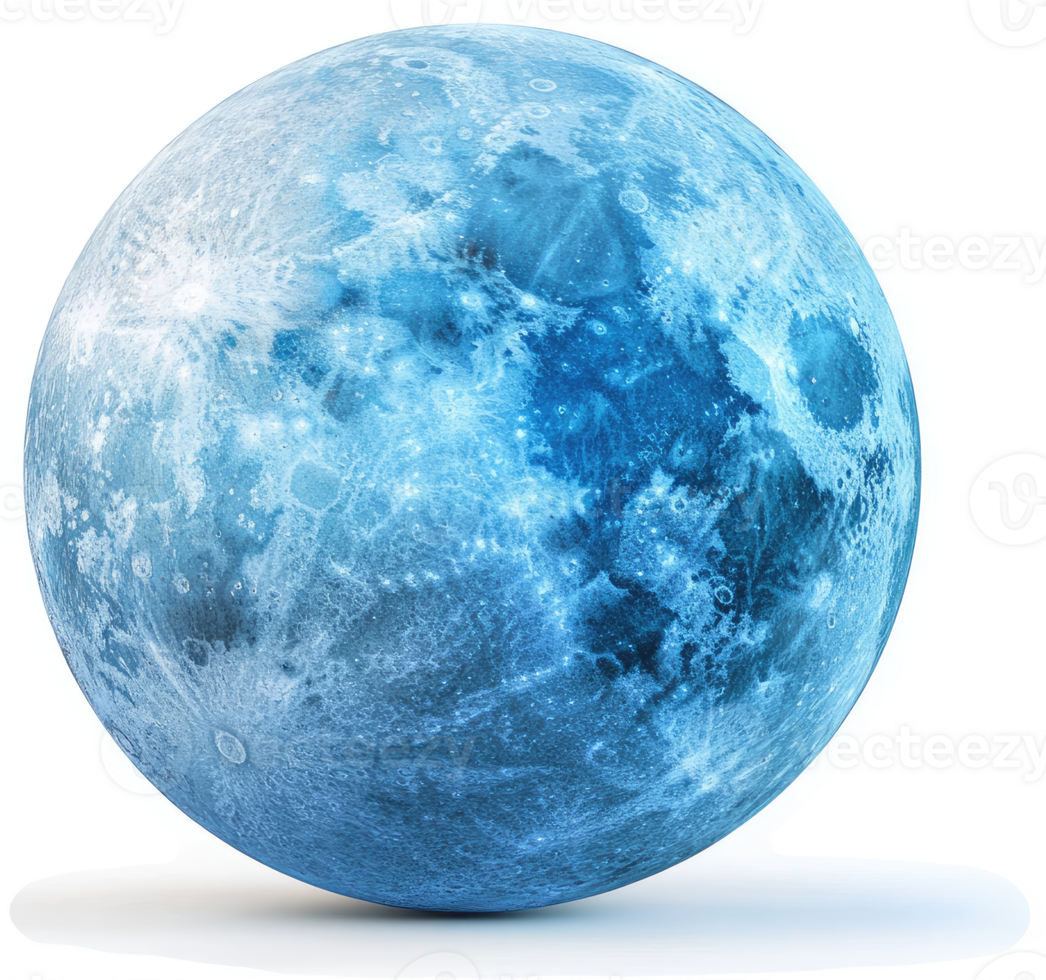 A vibrant, icy blue moon, a celestial sphere. png