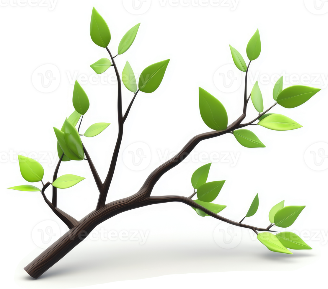A slender, verdant branch adorned with vibrant leaves. png