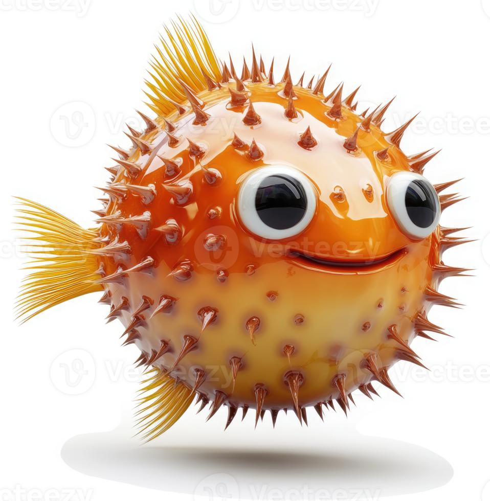 Animated, orange pufferfish character with large eyes. png