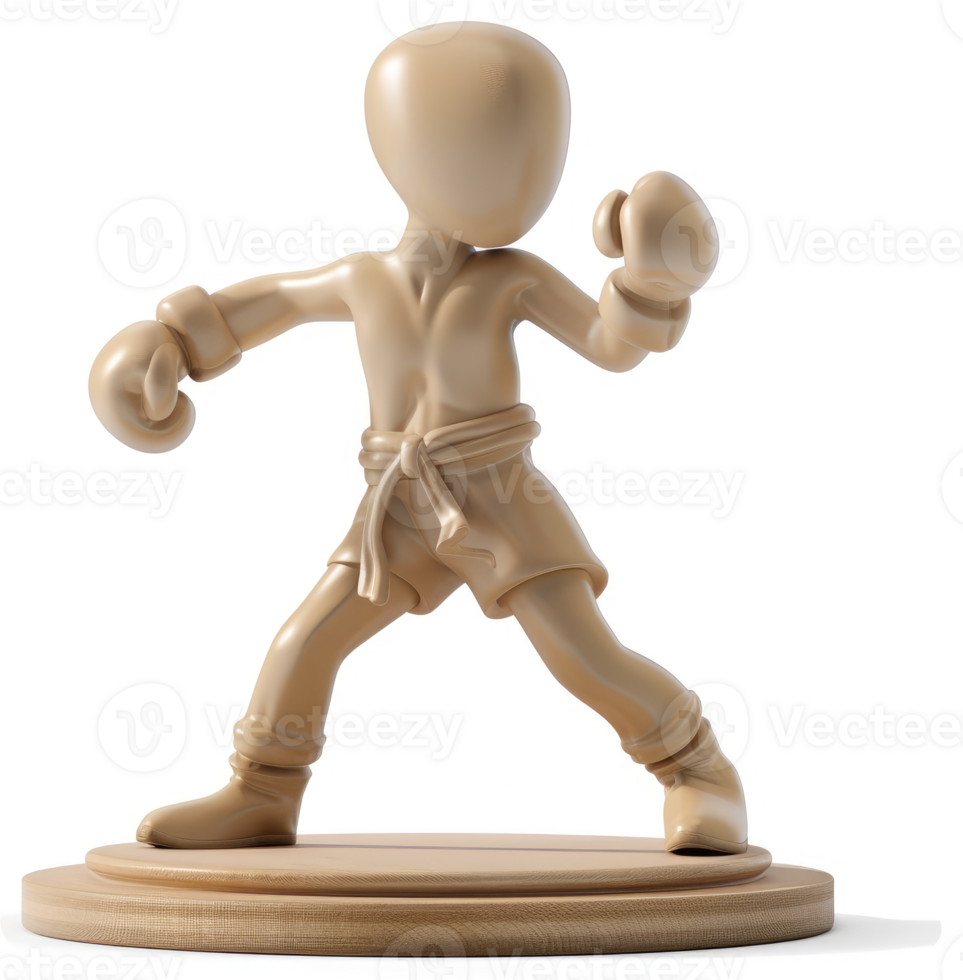 Beige figurine of a boxer in a fighting stance. png