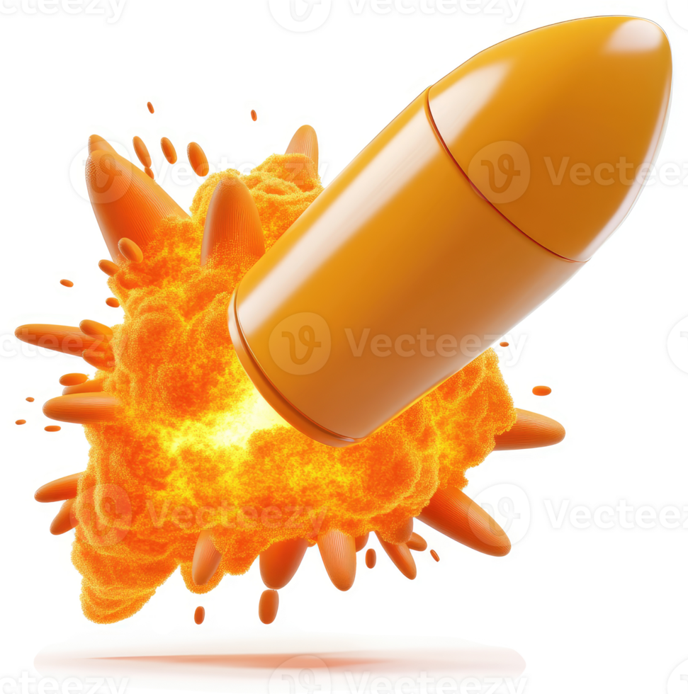 Explosive impact of a vibrant orange projectile. png