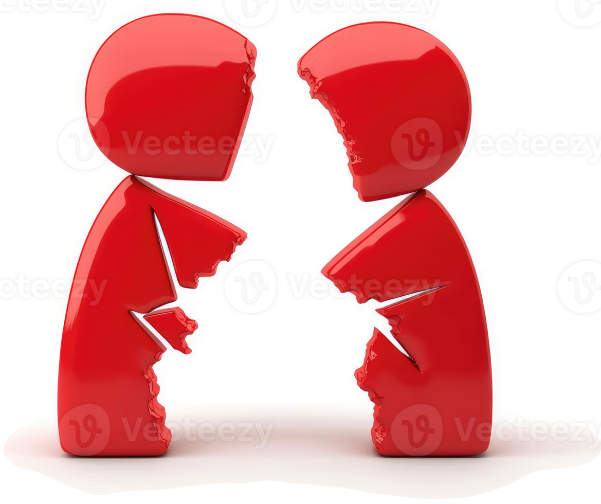 Broken connection between two figures symbolizes fractured relationship. png