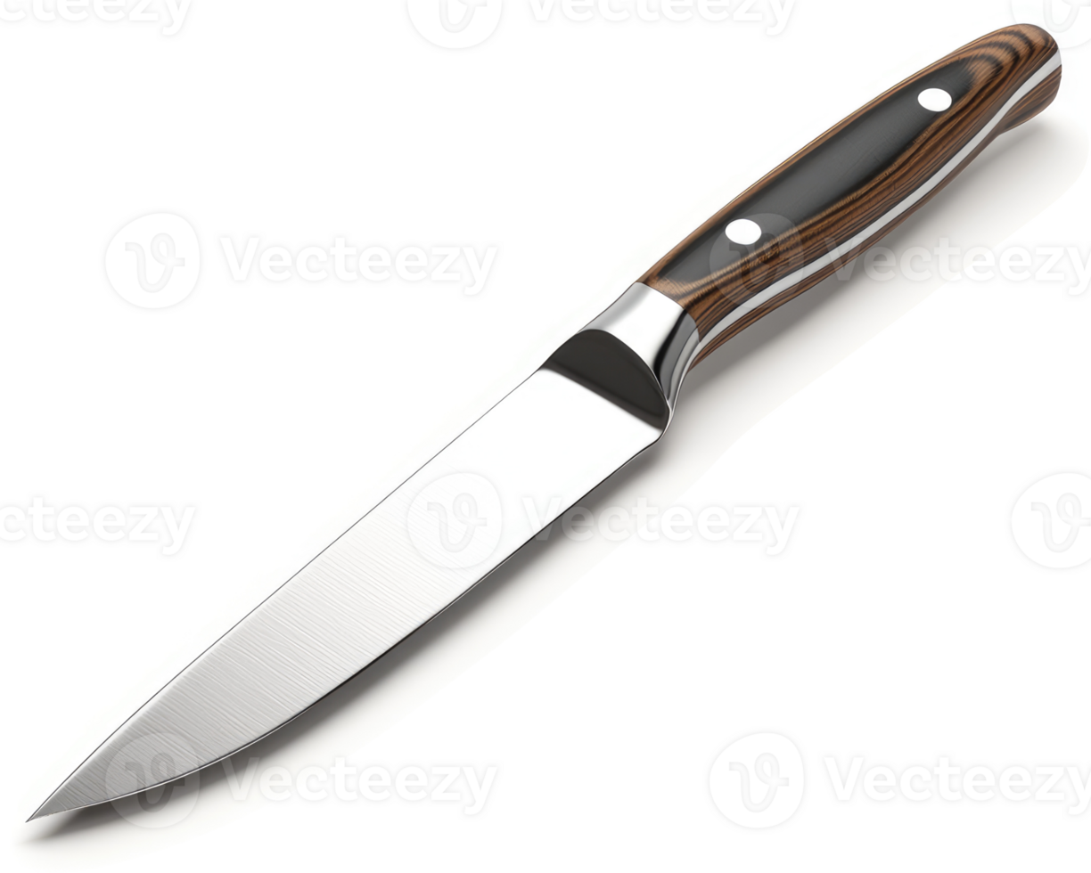 High-quality stainless steel carving knife with wood-grain handle. png