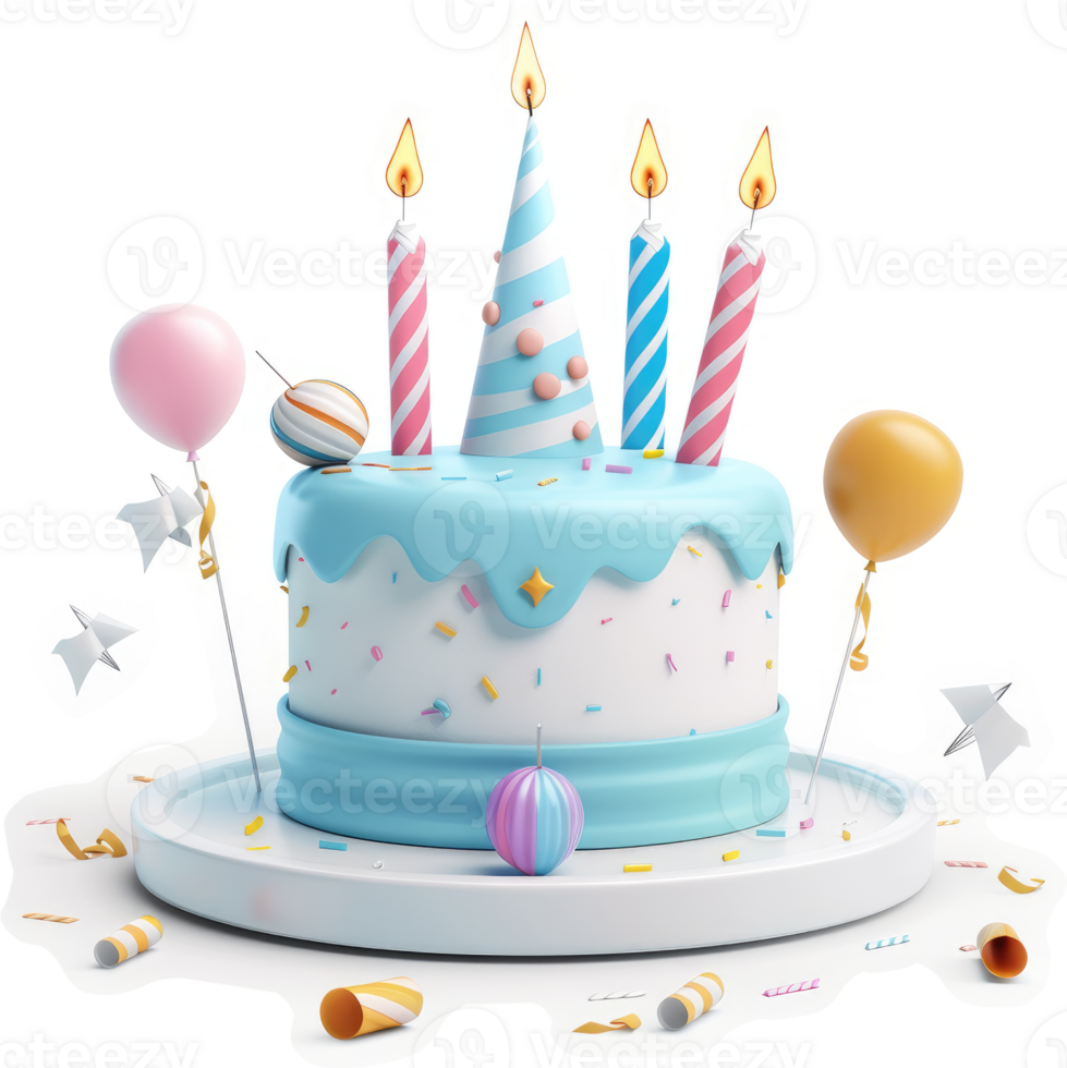 Festive birthday cake with decorations. png