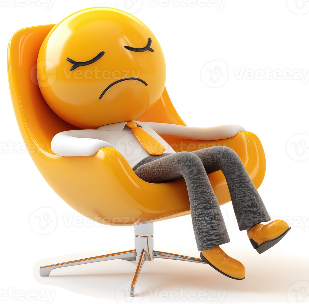 Tired businessman rests in comfortable ergonomic chair. png
