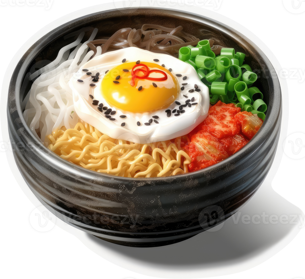 Vibrant korean rice bowl showcasing diverse ingredients. png