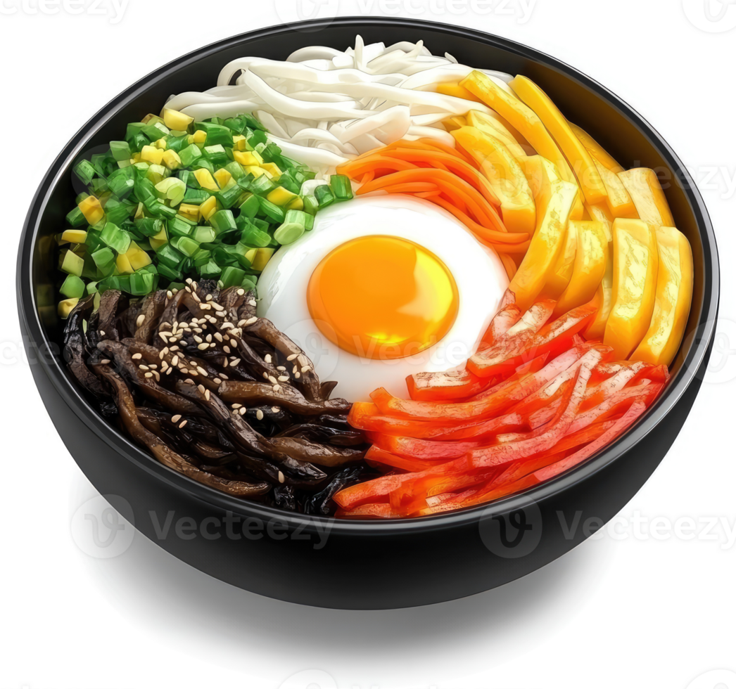 Vibrant Korean Bibimbap Bowl with Egg and Vegetables. png