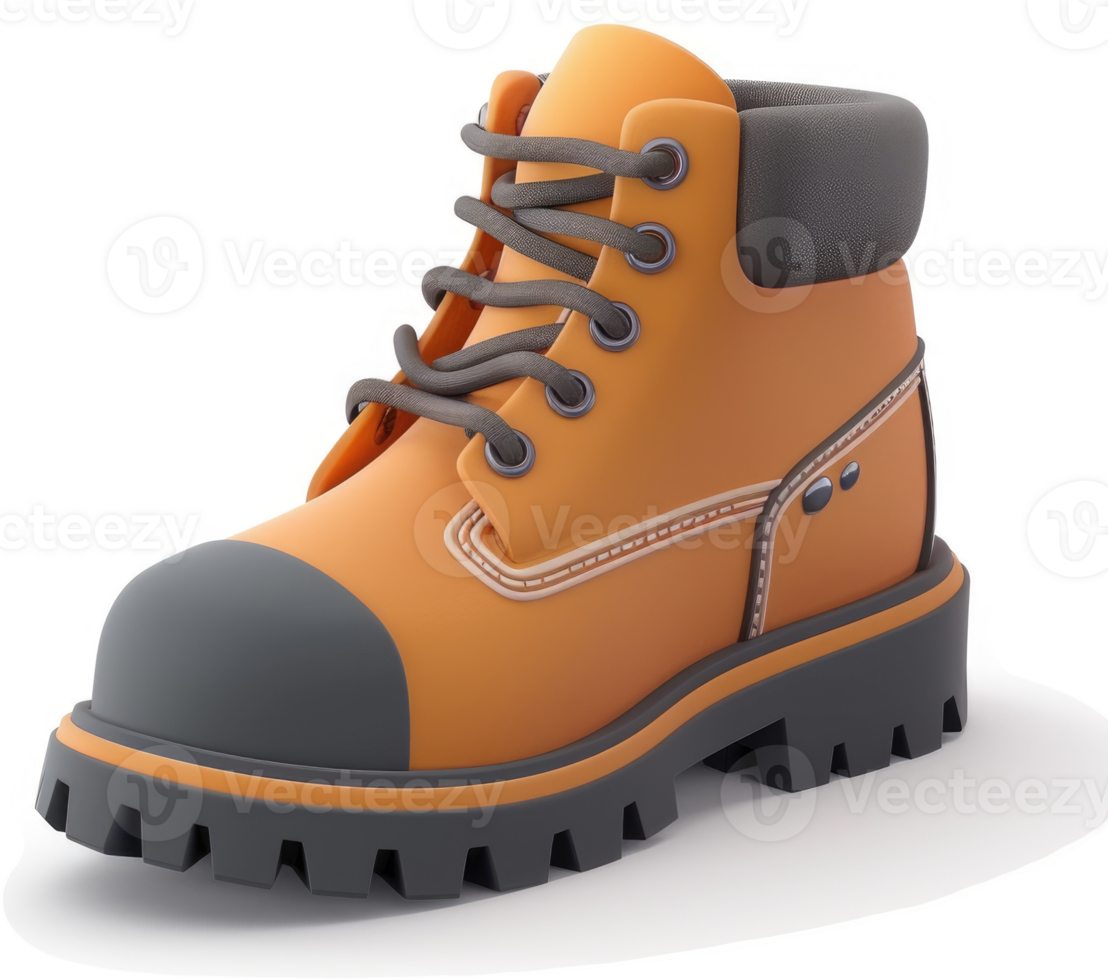 Orange safety work boot, digitally rendered. png