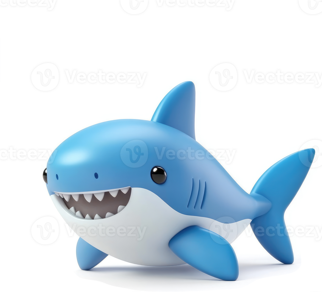 Cute cartoon shark figurine isolated on white. png