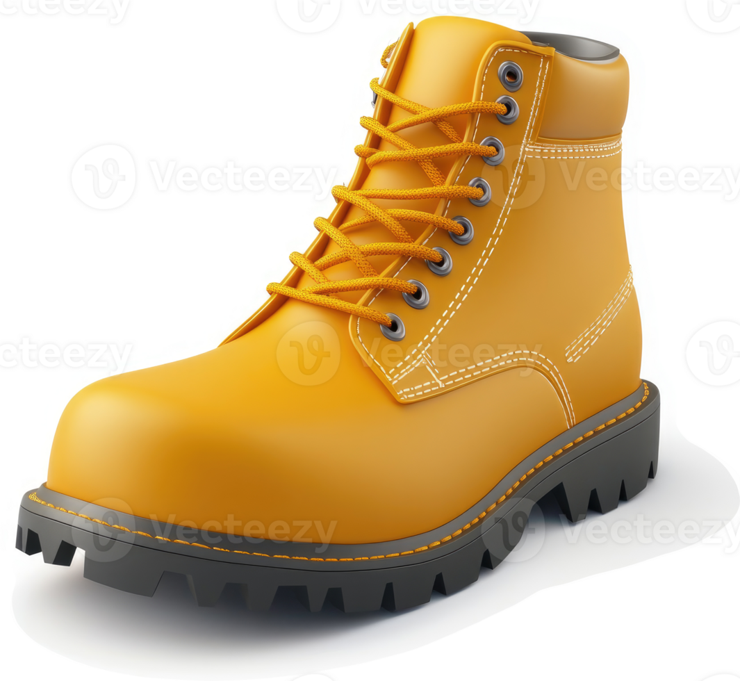Bright yellow safety work boot with durable tread. png