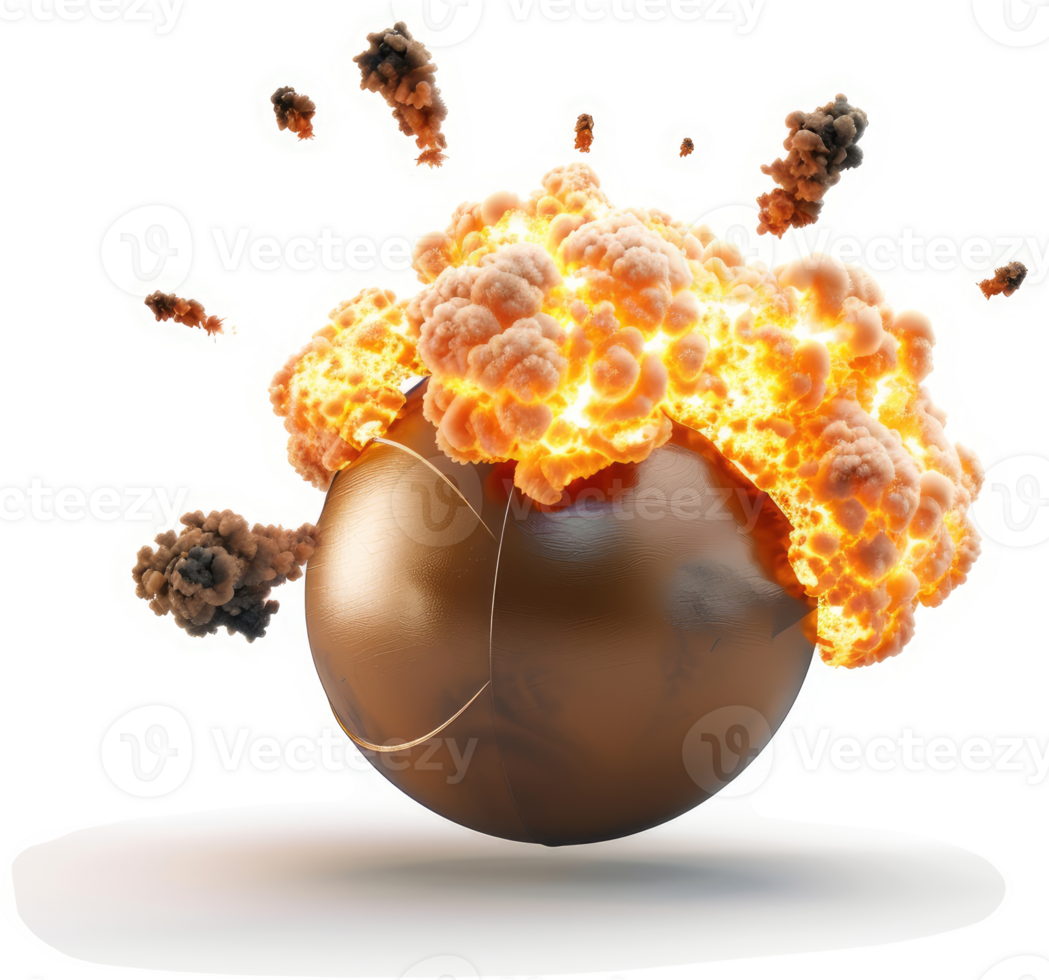 Exploding bronze sphere, a dramatic visual effect. png