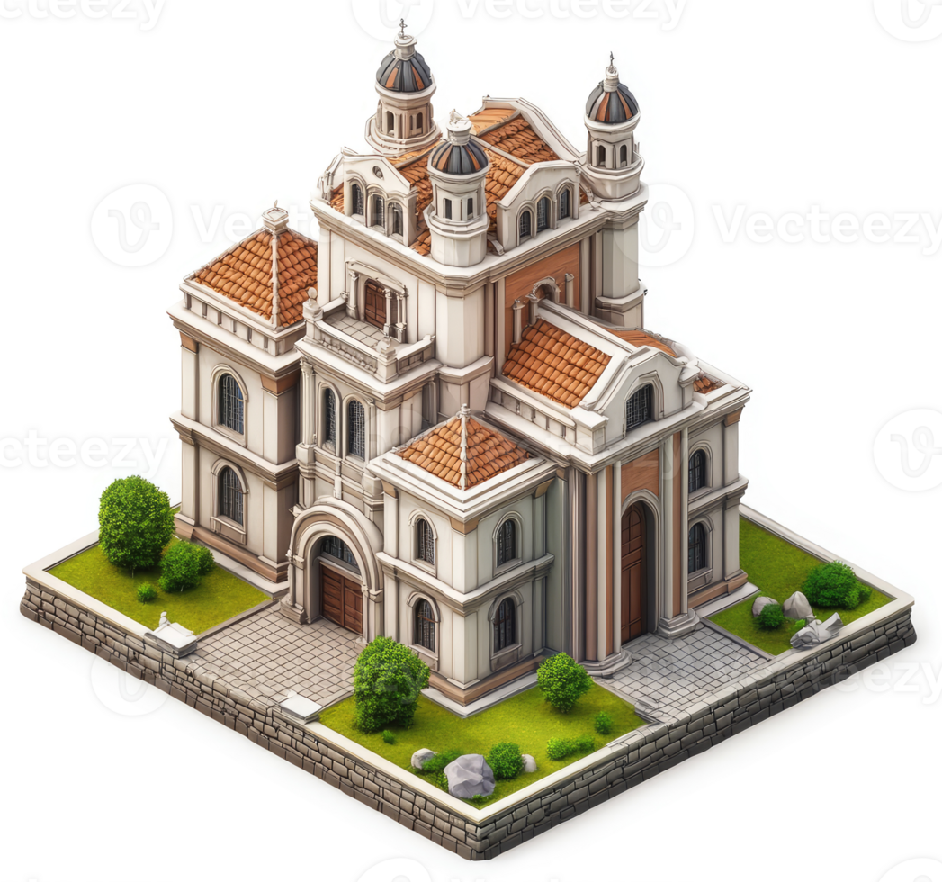 Ornate, multi-level building with terracotta roof. png