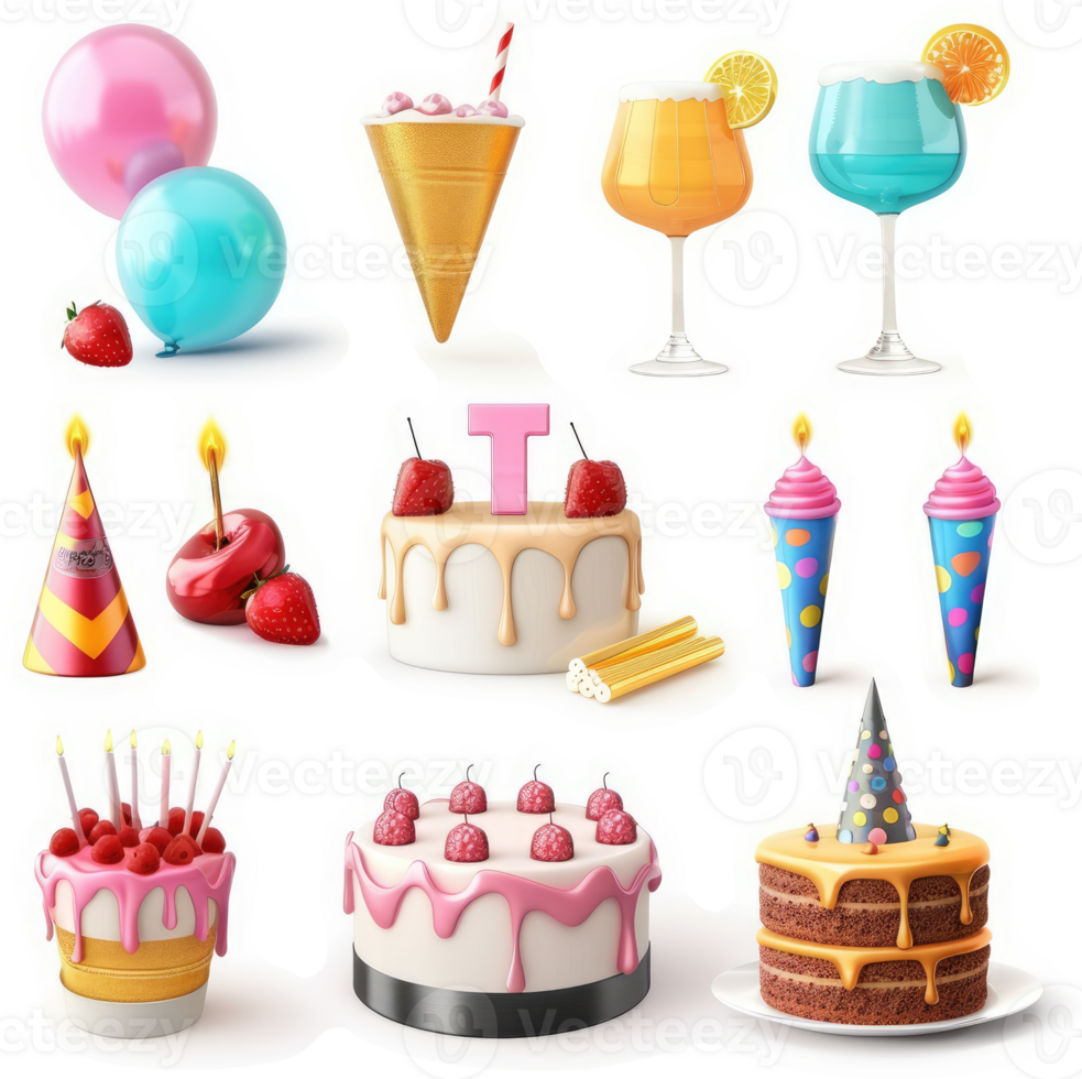 Festive birthday treats and drinks for a celebration. png