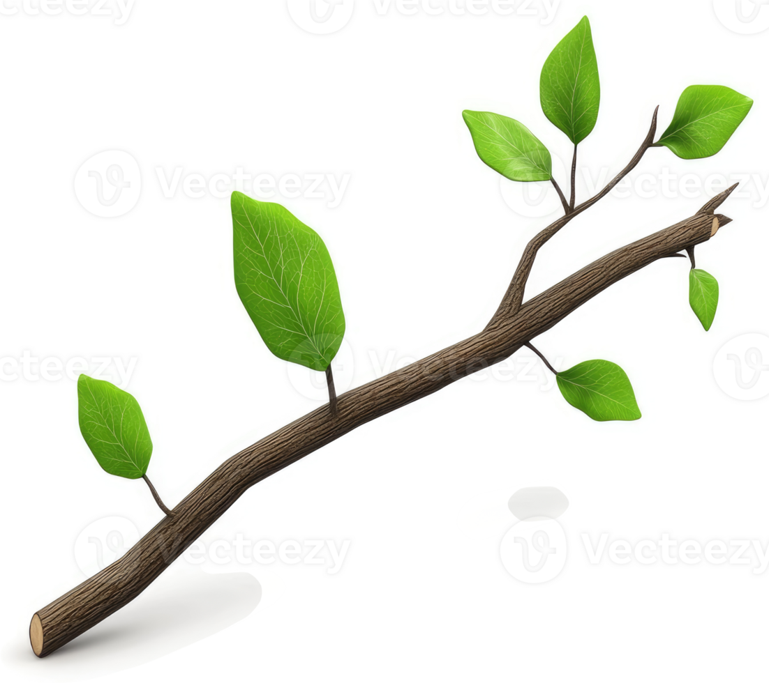 A slender woody branch with fresh, vibrant leaves. png