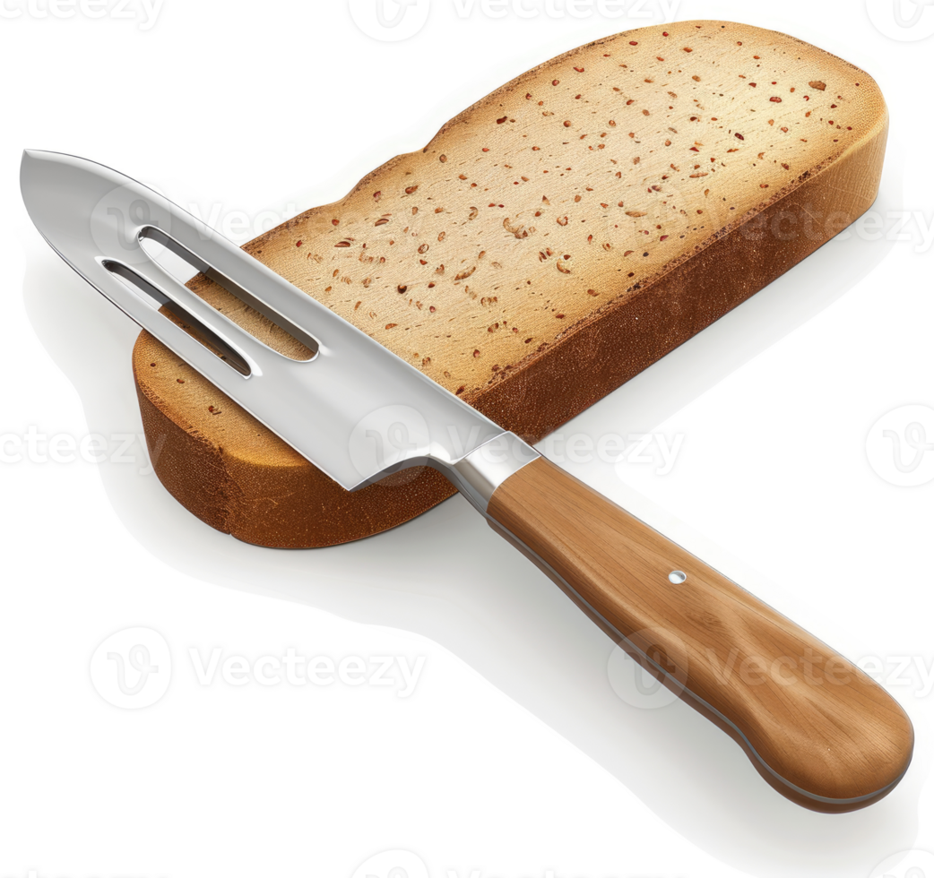 A slice of bread is cut by a bread knife. png
