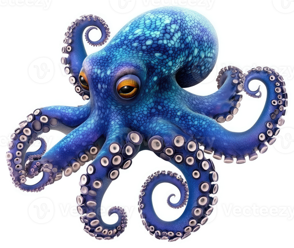 Vibrant blue octopus with intricate details. png