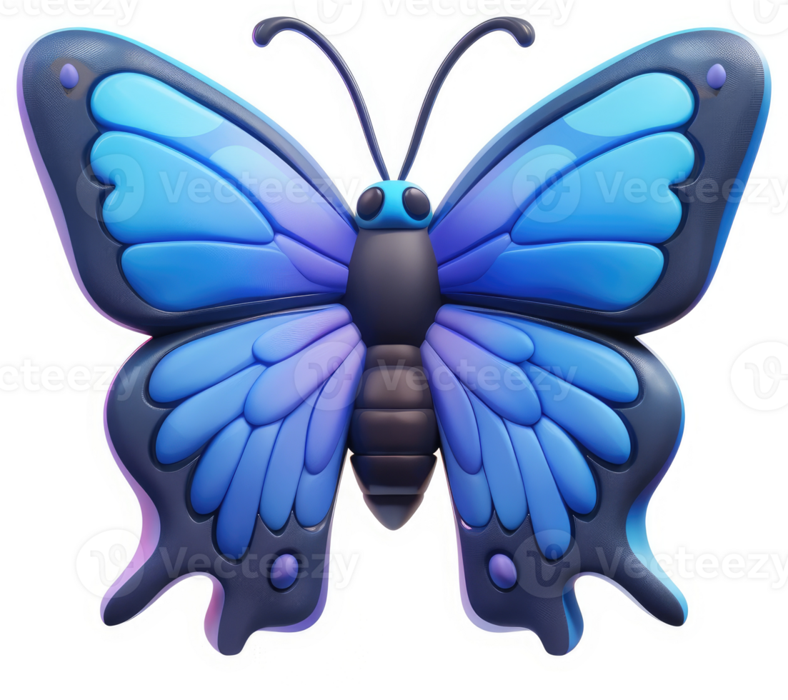 Vibrant blue butterfly design in 3D style. png