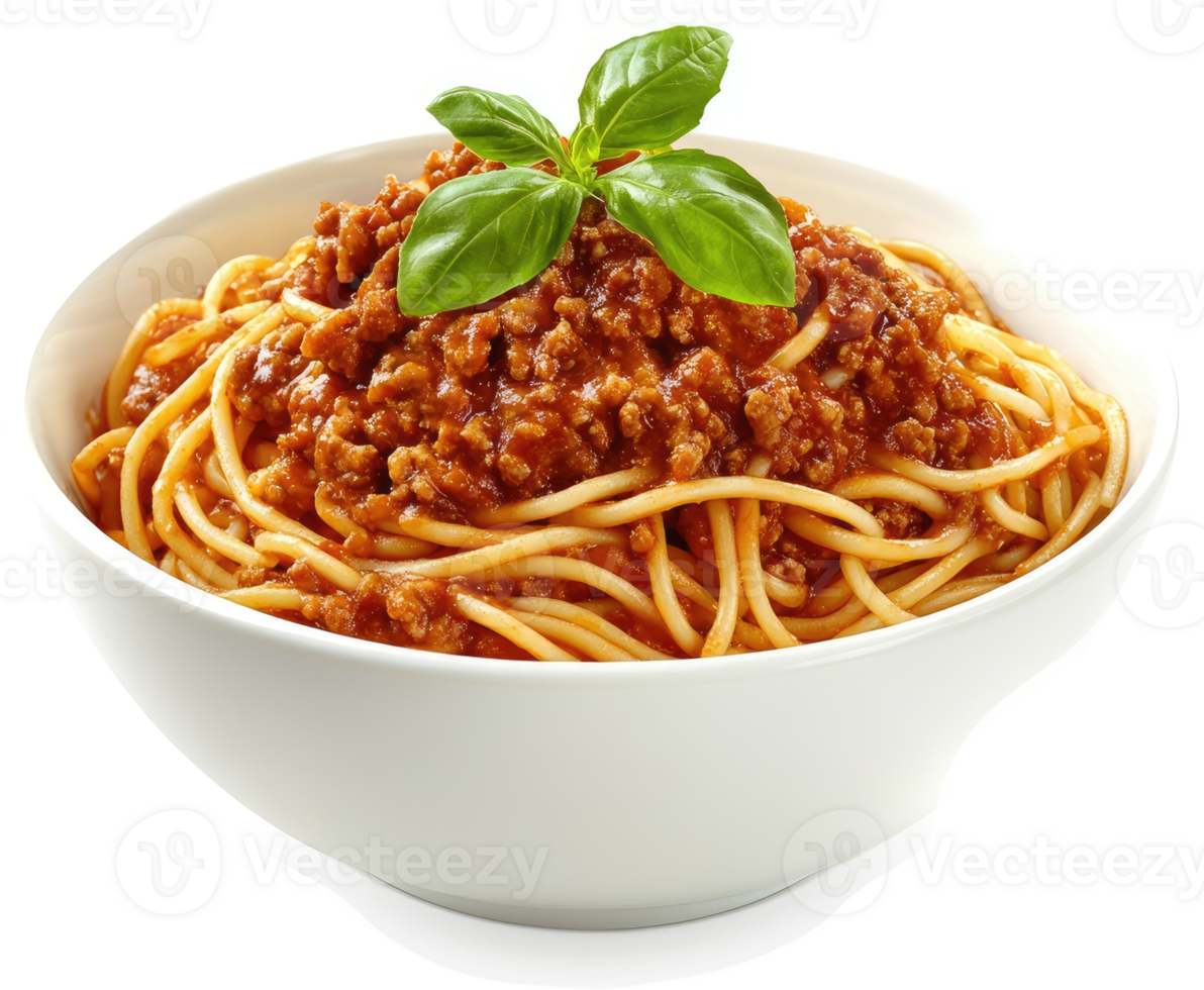 A hearty bowl of spaghetti with meat sauce. png