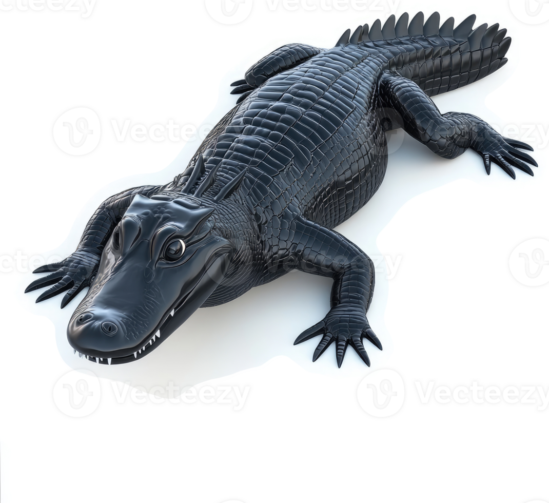 Black alligator in profile view against a white background. png