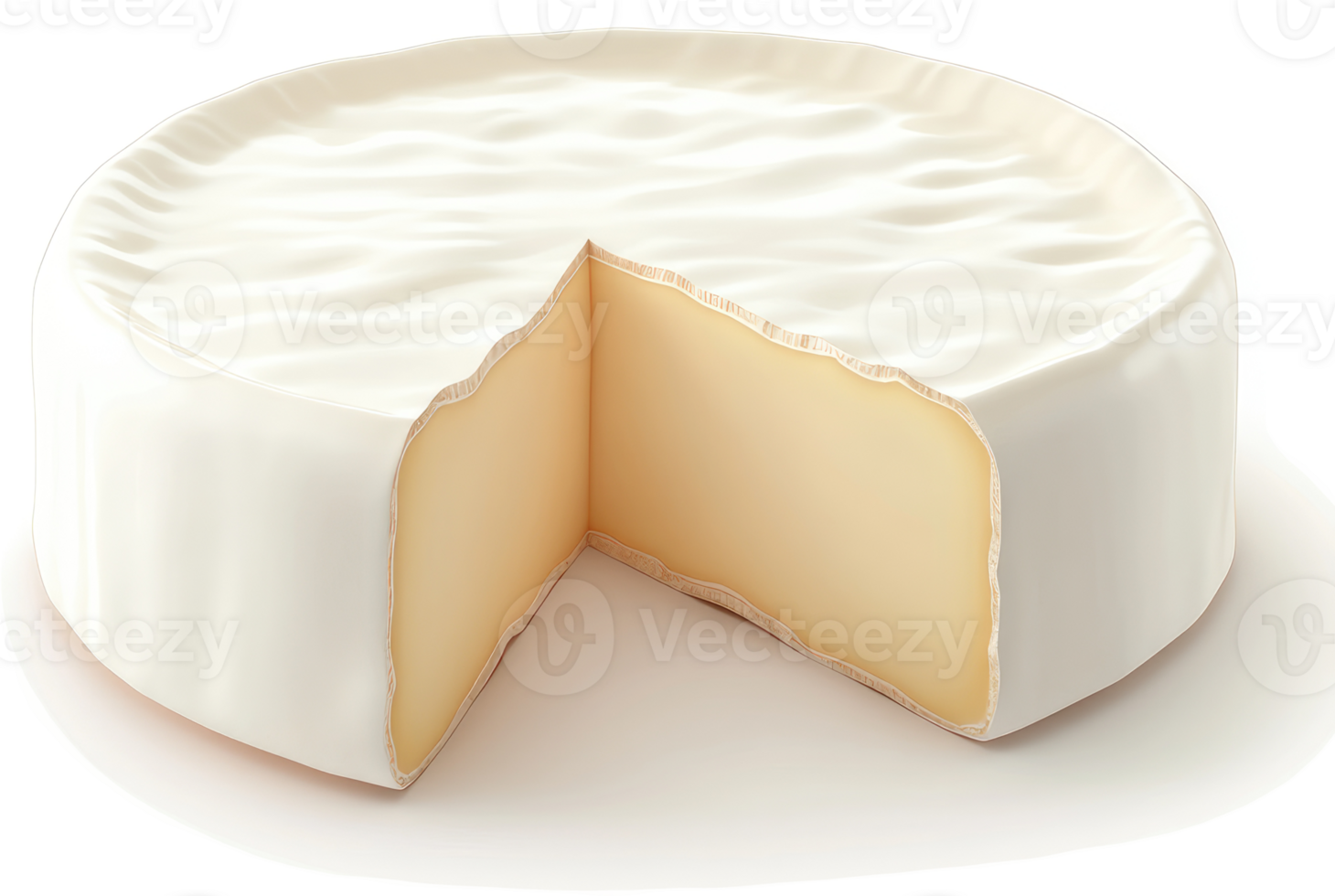 Round wheel of camembert cheese, sliced open. png
