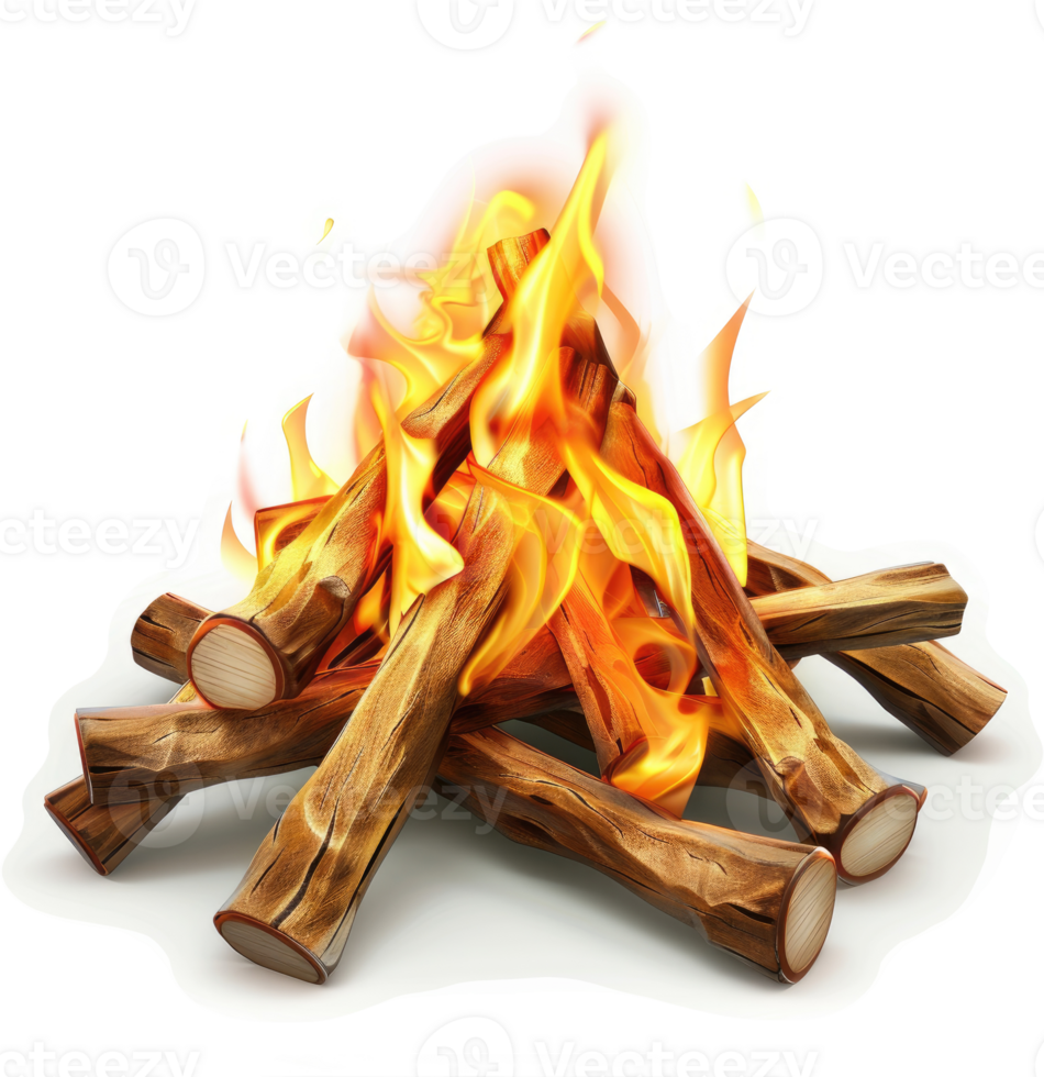 Burning firewood in a vibrant campfire. png