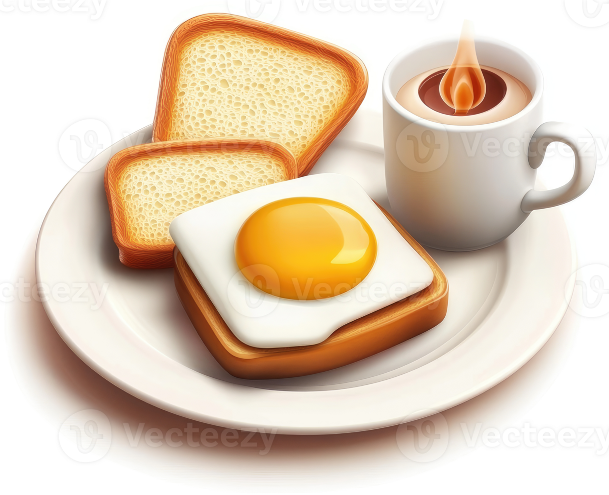 Simple breakfast of toast, egg, and coffee. png