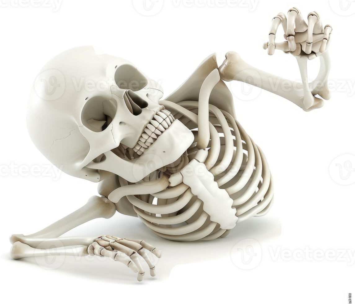 Flippant skeleton relaxing on the ground. png