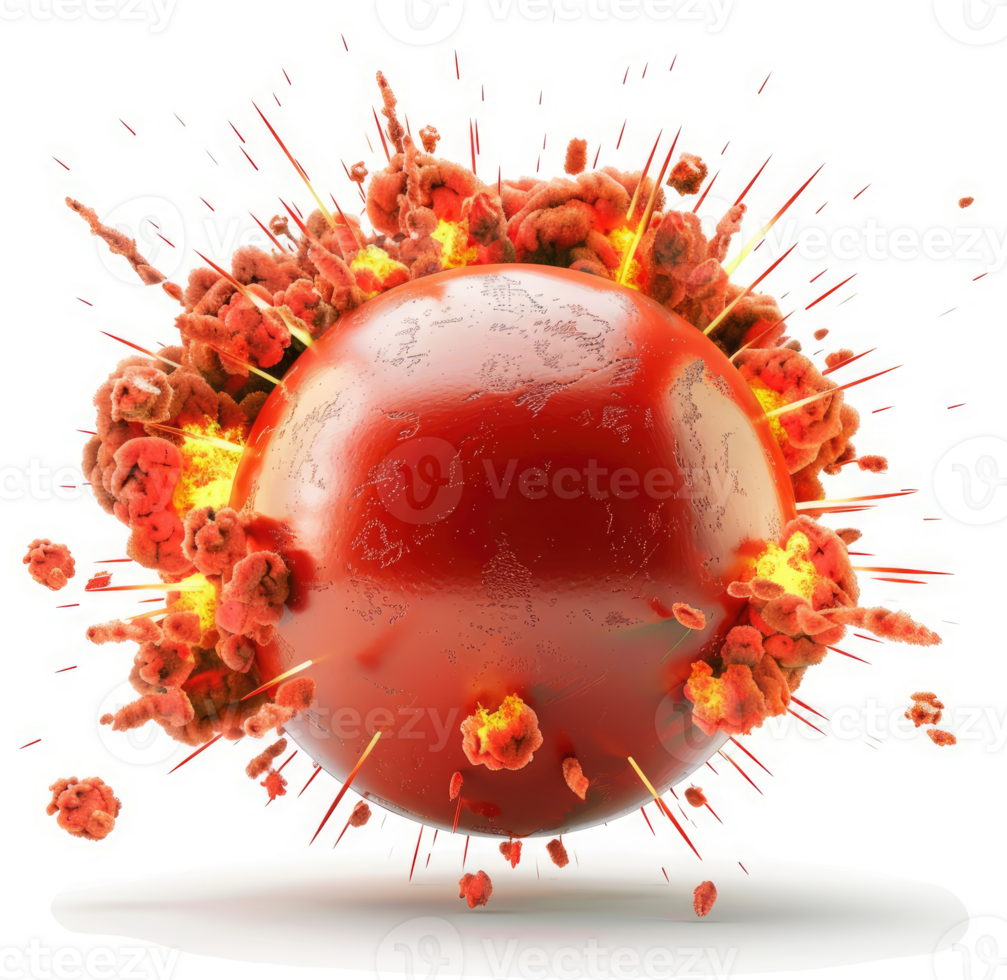 Explosive red sphere bursting with fiery force. png