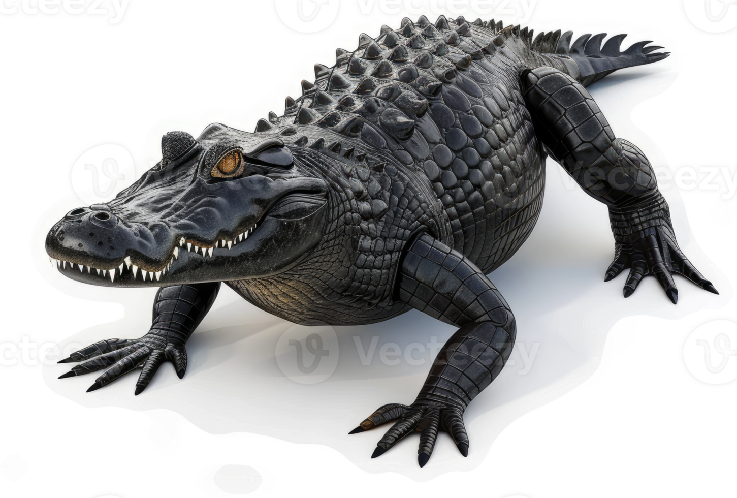 A digitally rendered, black alligator, posed for display. png