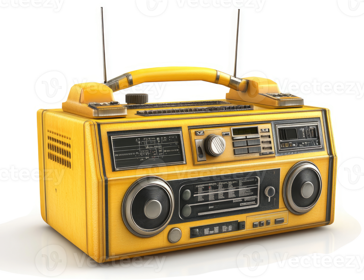Retro yellow portable radio with vintage style. png