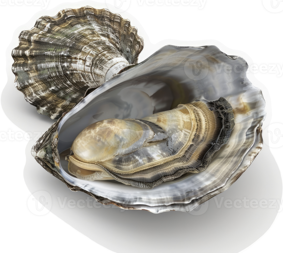 Opened oyster, showcasing its inner structure and shell. png