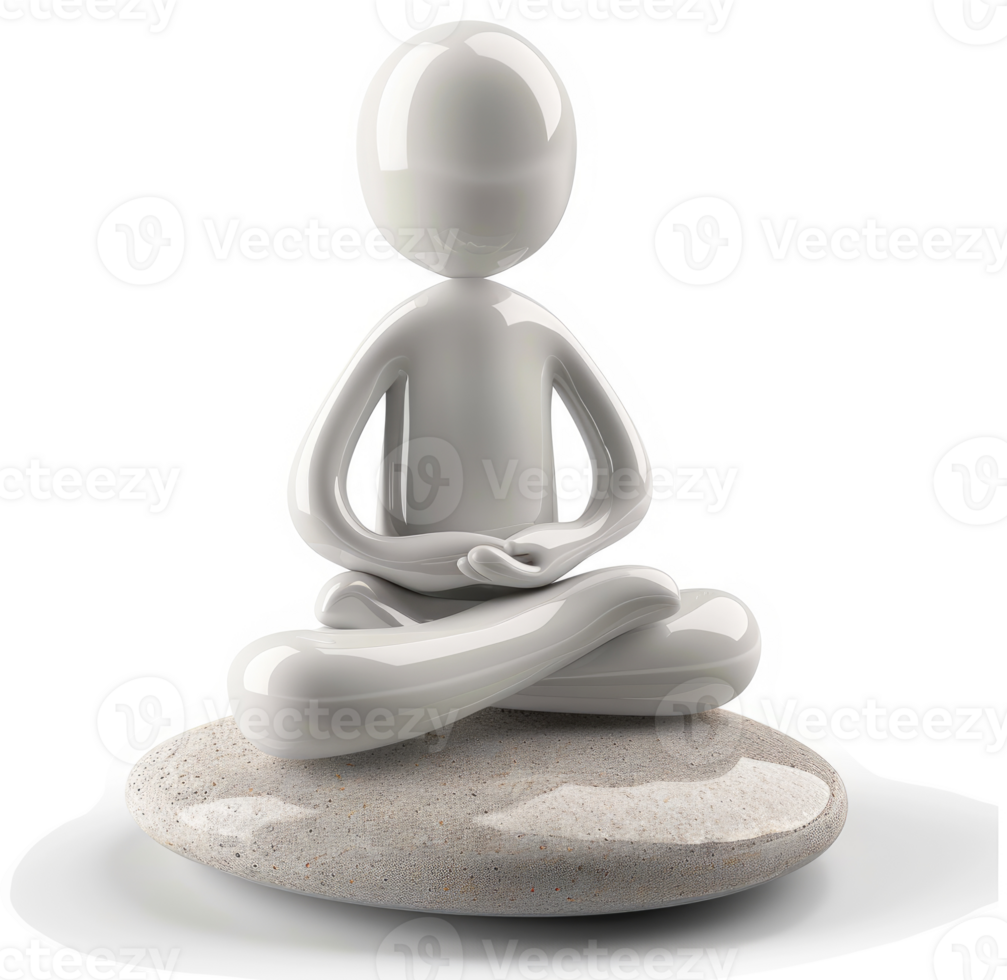 Polished white figurine of a seated person in a meditative pose. png