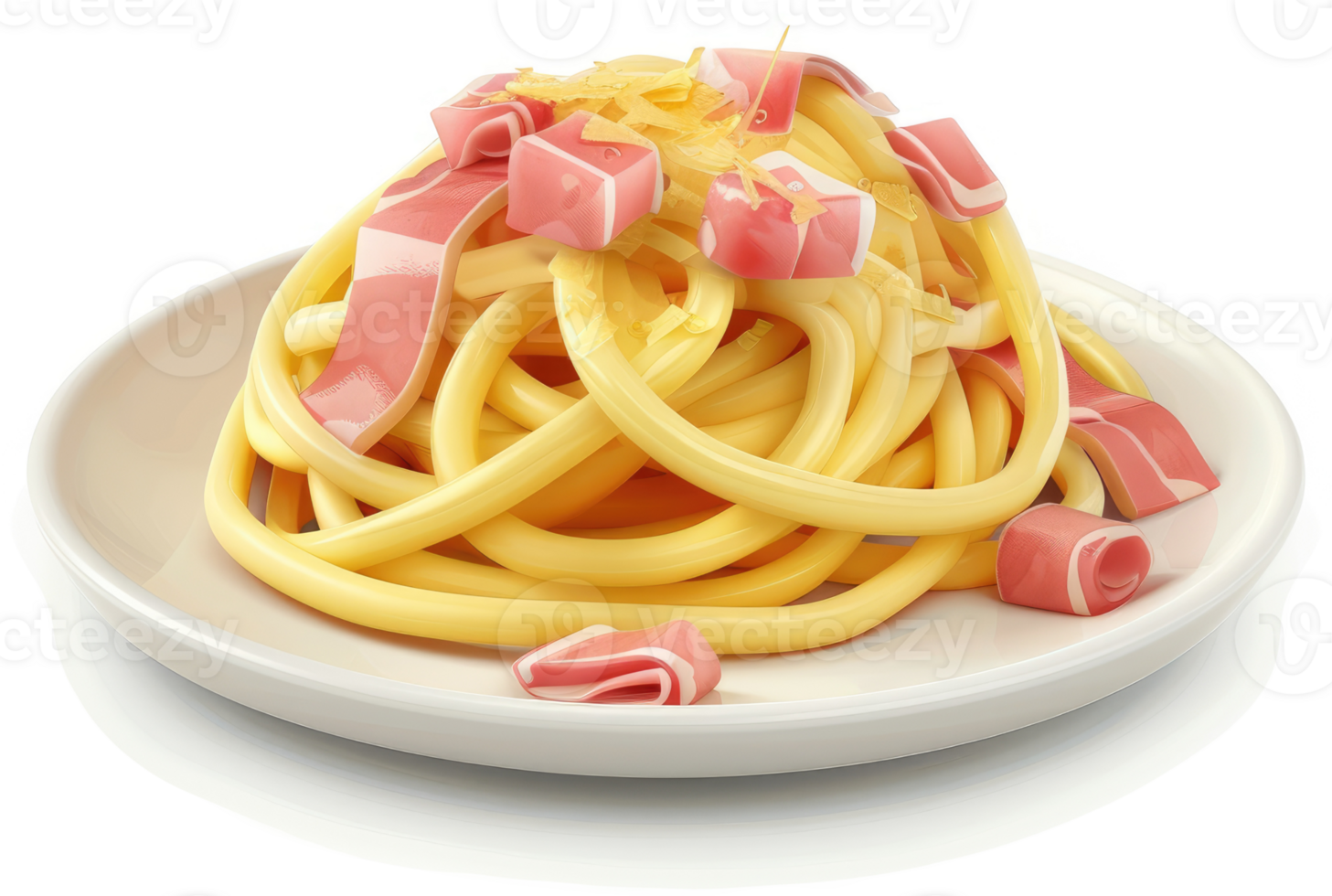 Creamy cheesy pasta dish topped with bacon. png
