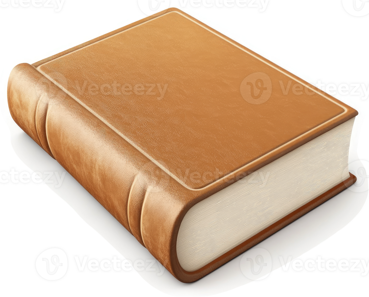 Classic leather-bound book, resting on a plain surface. png