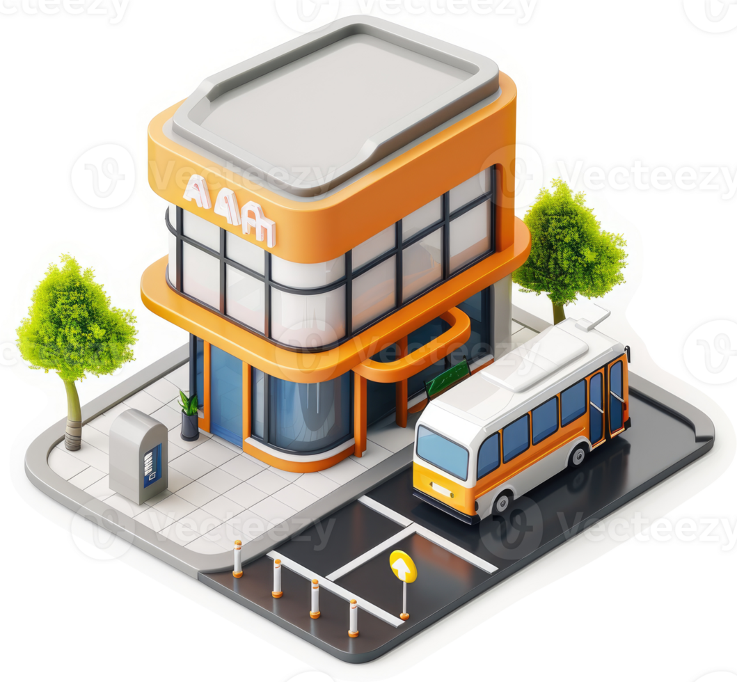 Modern transportation hub with a bus stop. png
