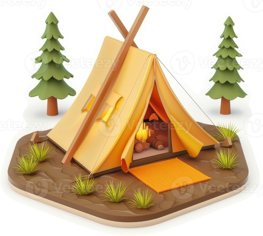 Cartoon camping tent nestled in a forest. png