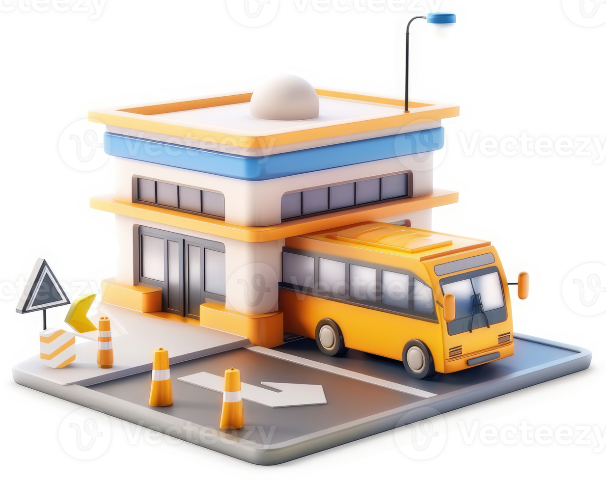 Colorful 3D Model of a Modern Bus Station. png