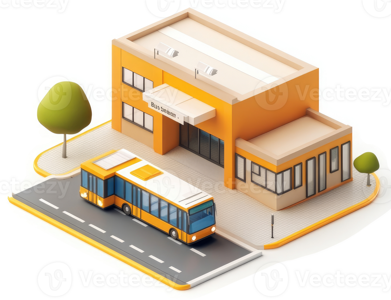 Isometric depiction of a public bus station building. png