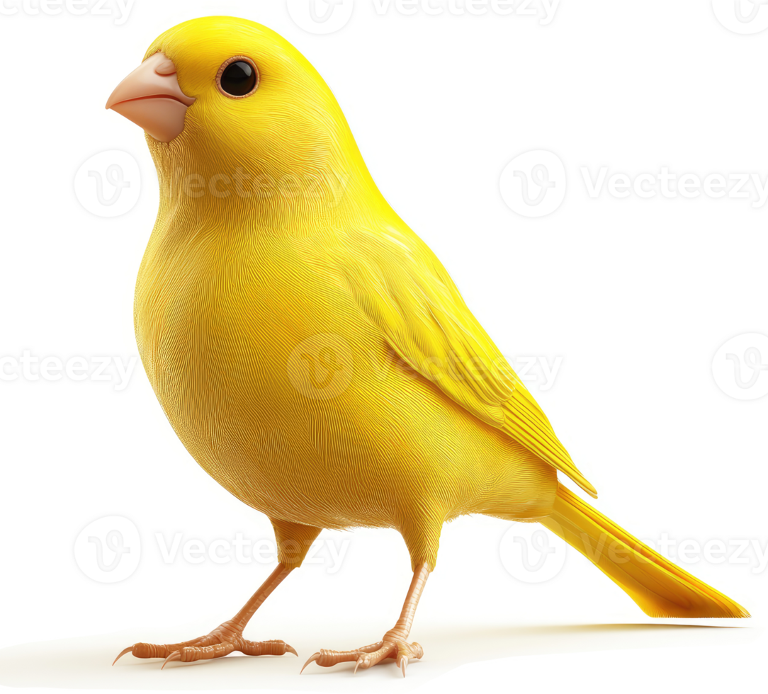 Vibrant yellow canary perched and posed. png