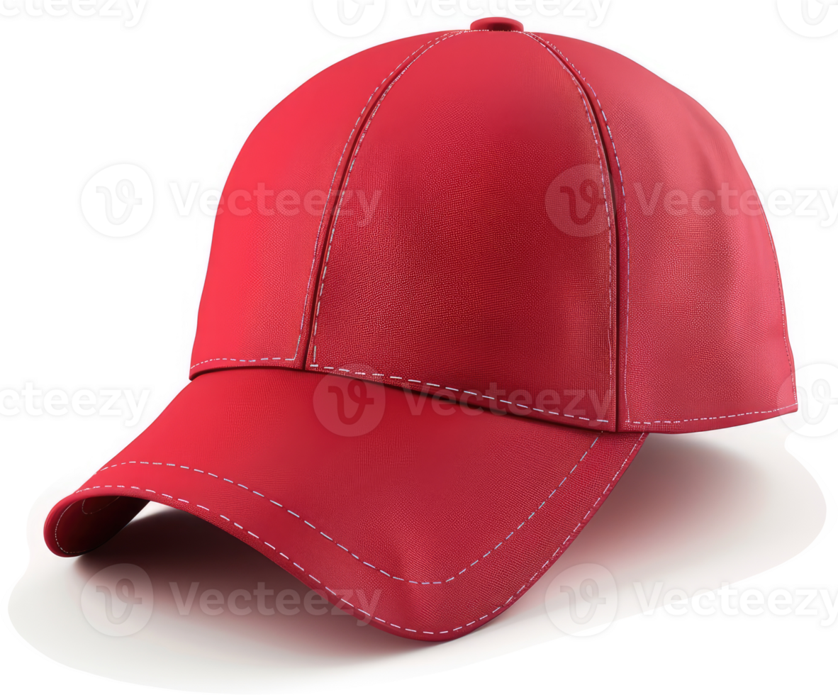 Red leather baseball cap with visible stitching. png