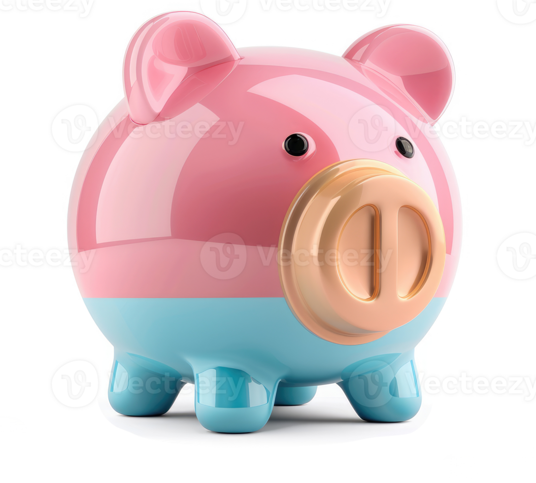 Pink and teal piggy bank for saving money. png