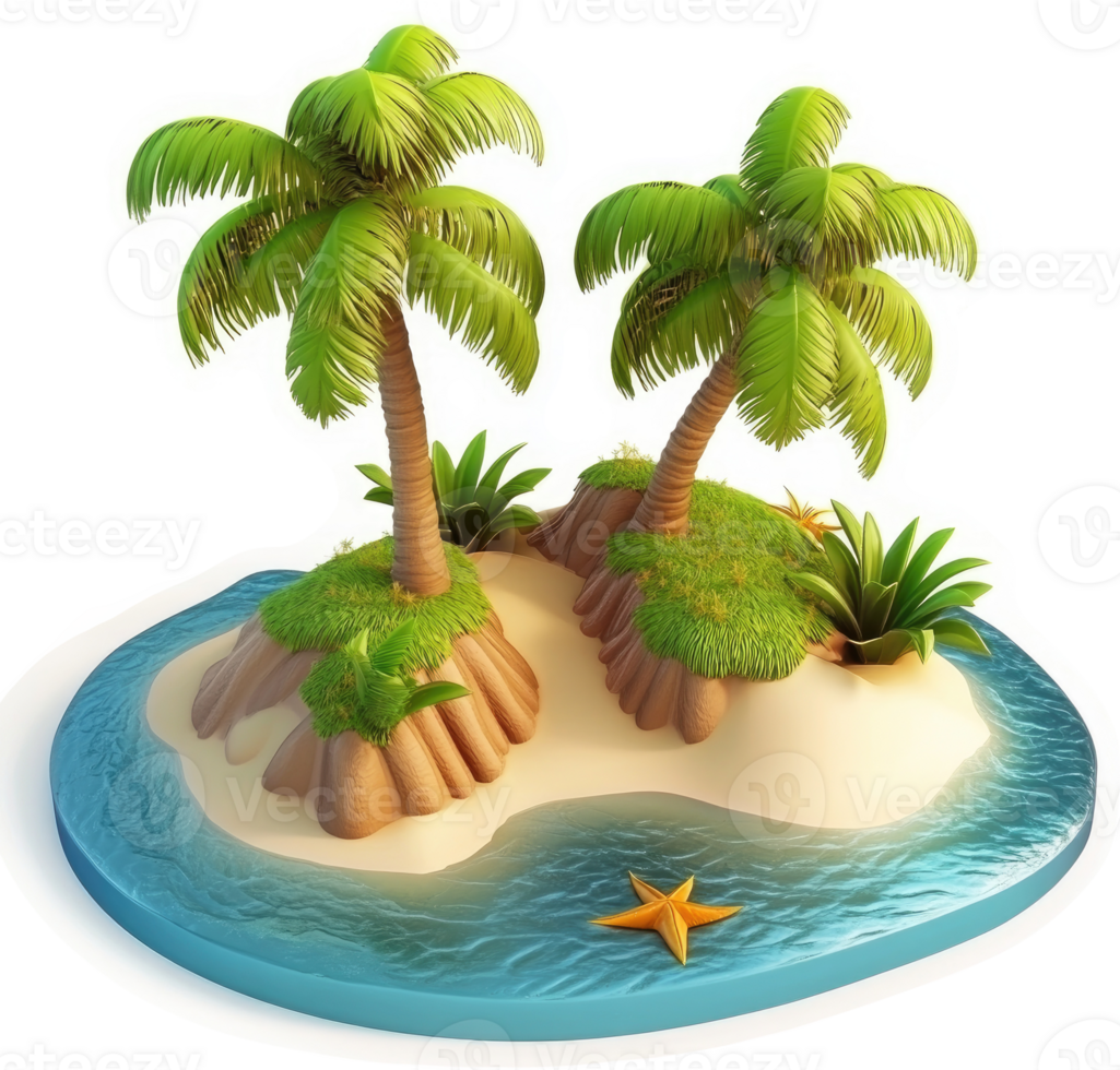 Two palm trees grace a miniature island. png