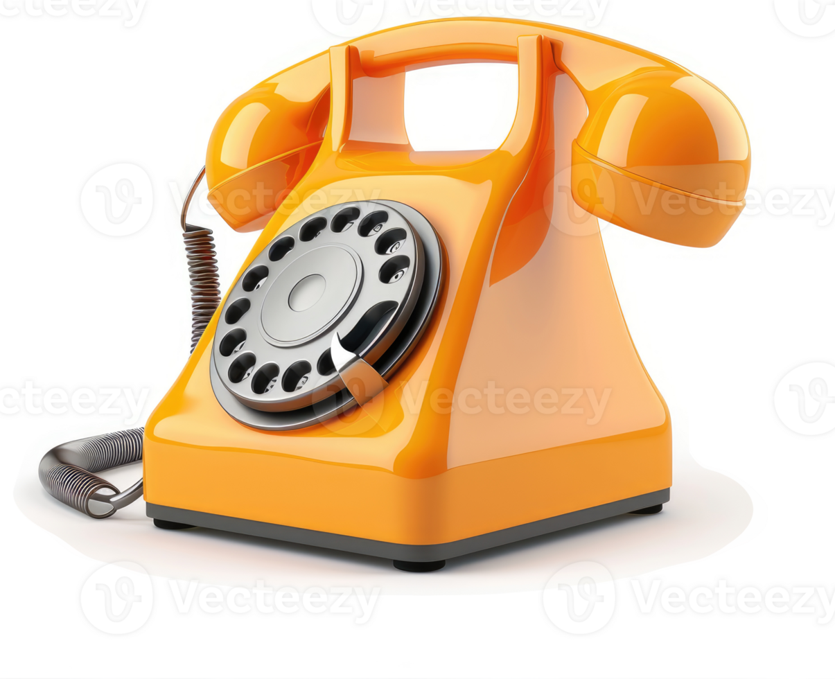 Retro orange rotary dial telephone illustration. png