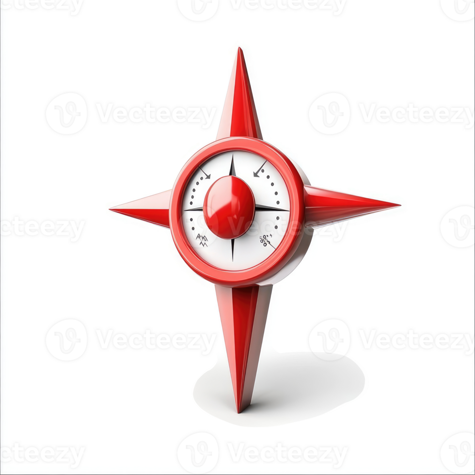 Vivid red compass points towards the unknown. png