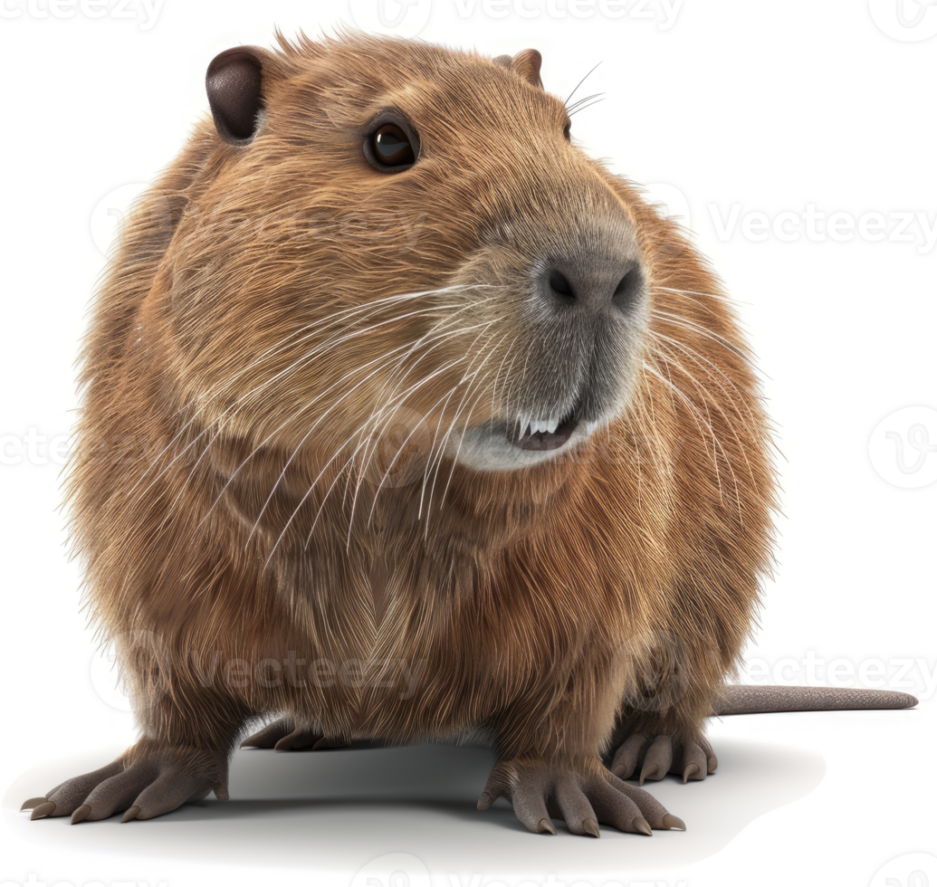 Close-up of a Capybara, showcasing its fur and features. png