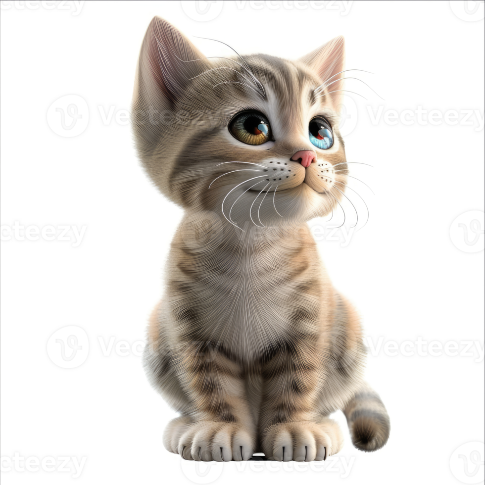 Adorable kitten gazes upward, displaying big eyes. png