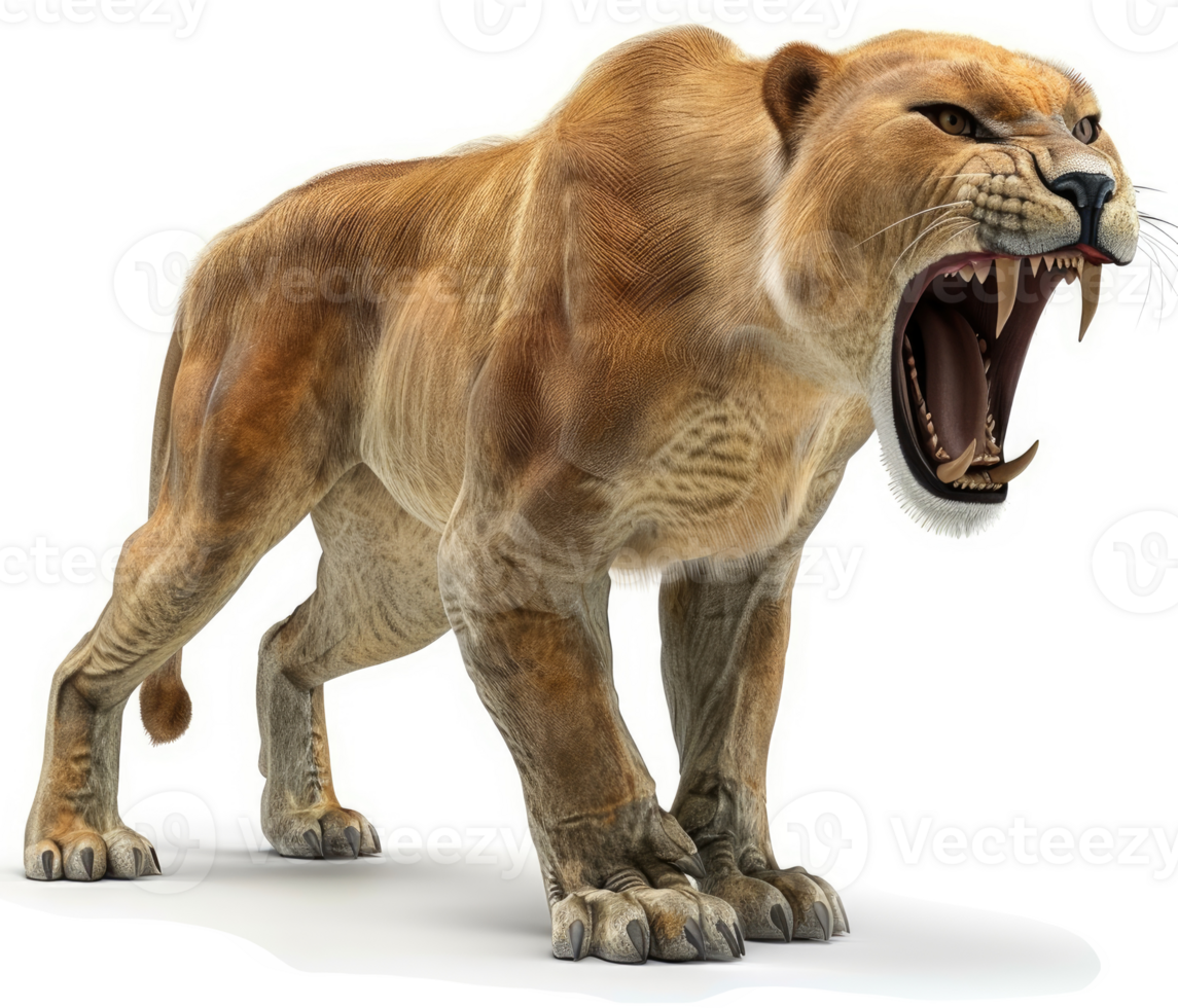 A formidable extinct predatory feline stands alert. png